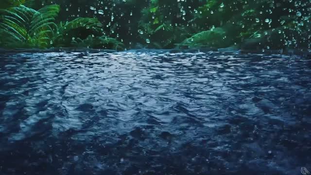 ☔️ Белый шум сильного дождя на тропическом пруду ✨