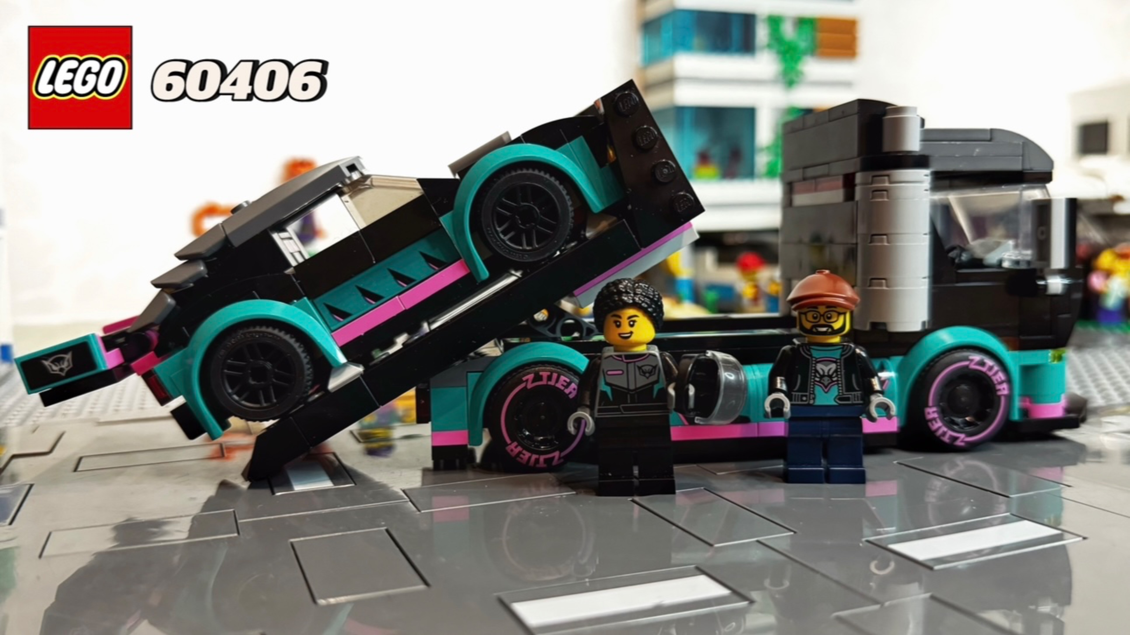 LEGO City Гоночный автомобиль и грузовик-перевозчик 60406. Сборка stop motion.