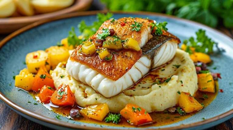 Тушёный минтай с овощами на сковороде