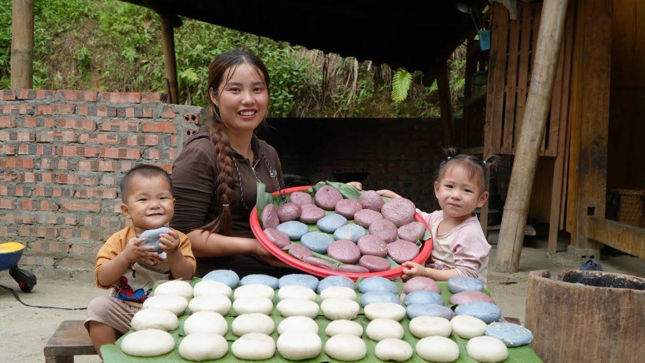 Как приготовить гигантские бань чунг и бань гай вместе с детьми, чтобы продать их на рынке.