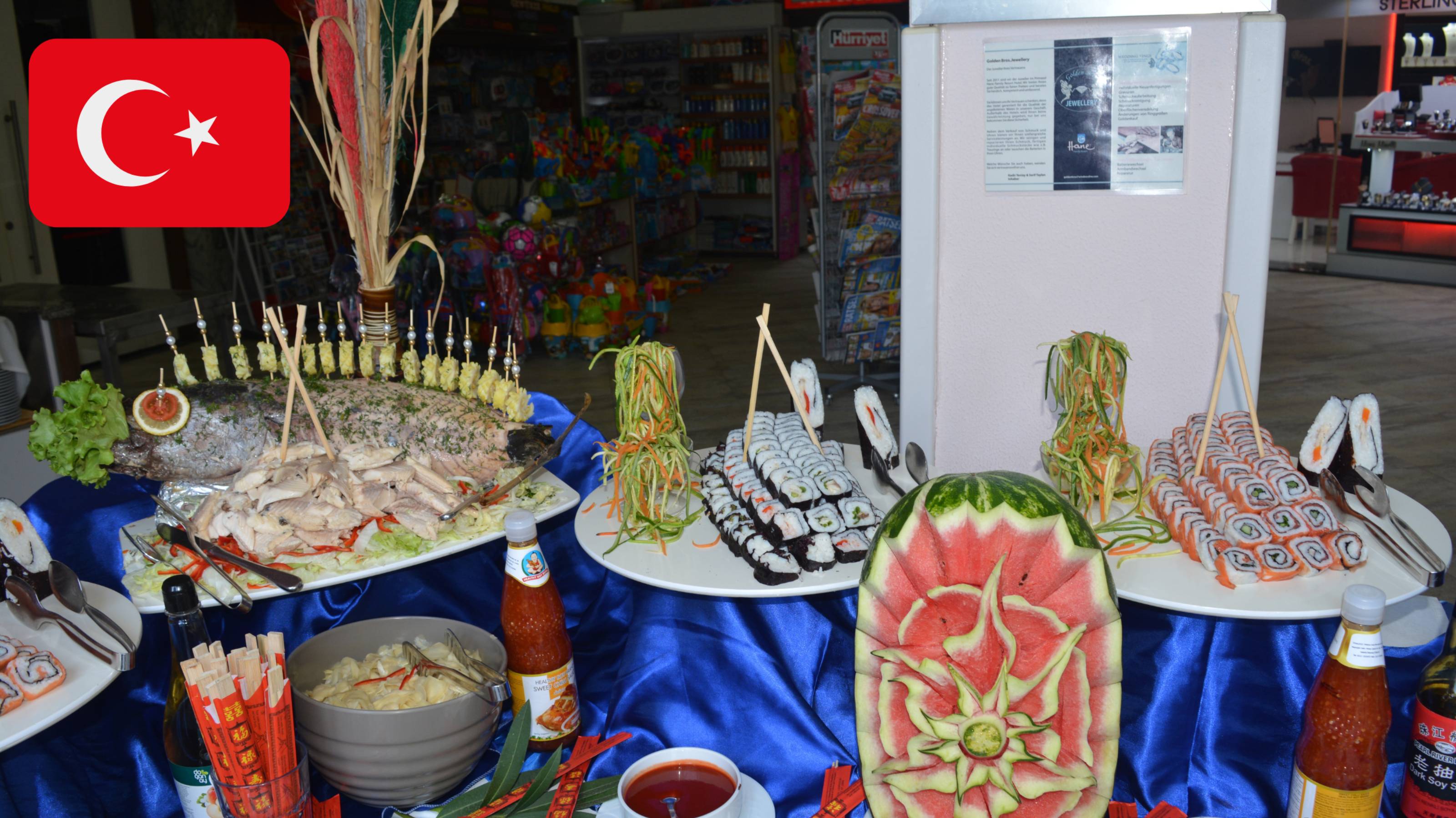 Морепродукты на ужин, в отеле Primasol Hane Family Resort. Турция. Сиде. Август 2019