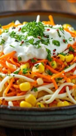 Салат с сыром Чечил и корейской морковкой