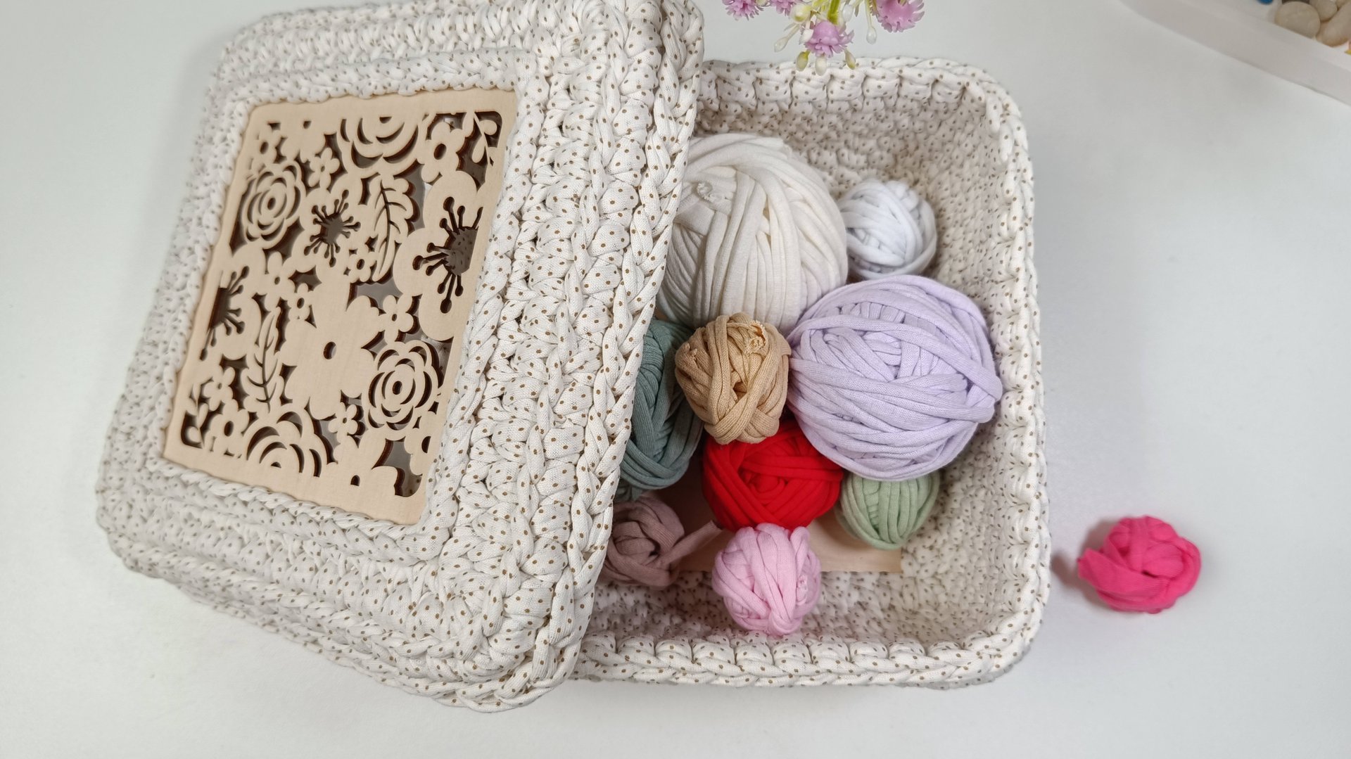 Квадратная корзина с крышкой из трикотажной пряжи крючком 🧶