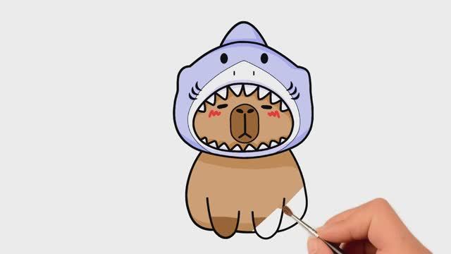 Как рисовать капибару с акулой
