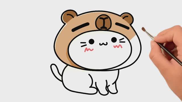 Как нарисовать кошку капибару легко и мило