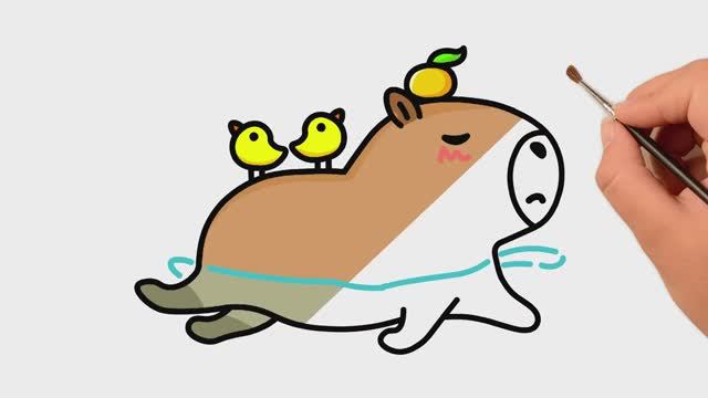 Как нарисовать капибару, плавающую мило.