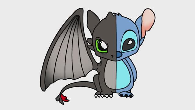 Как нарисовать Стича с Беззубиком легко и мило