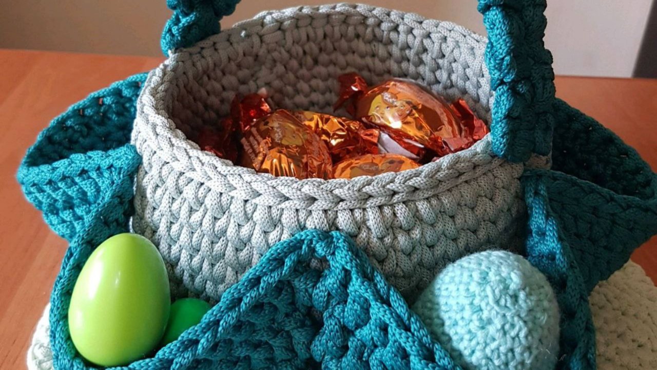 Пасхальная корзинка крючком из шнура часть 2