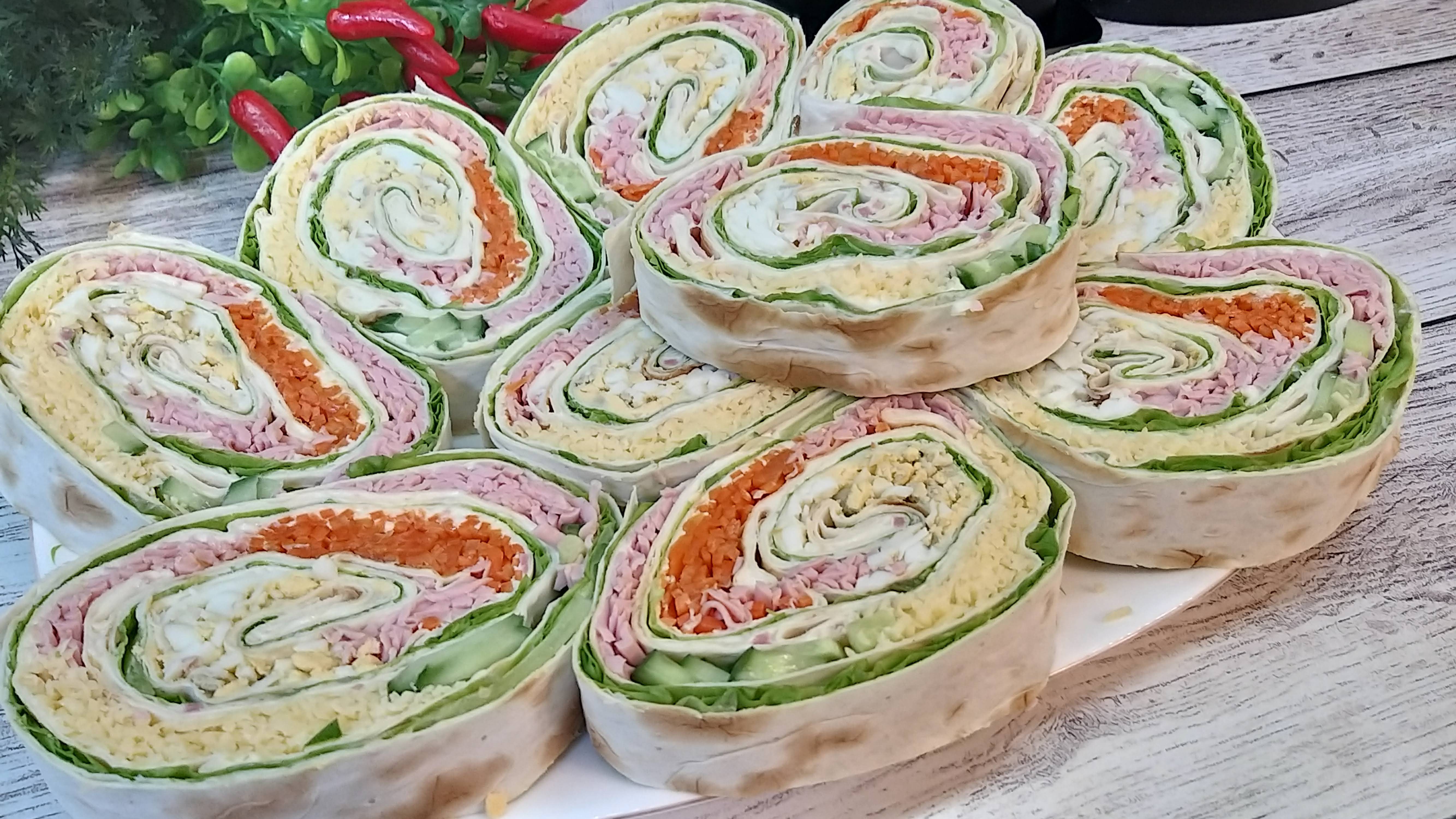 Шикарная закуска из лаваша Один из лучших Рецептов рулета из лаваша с начинкой