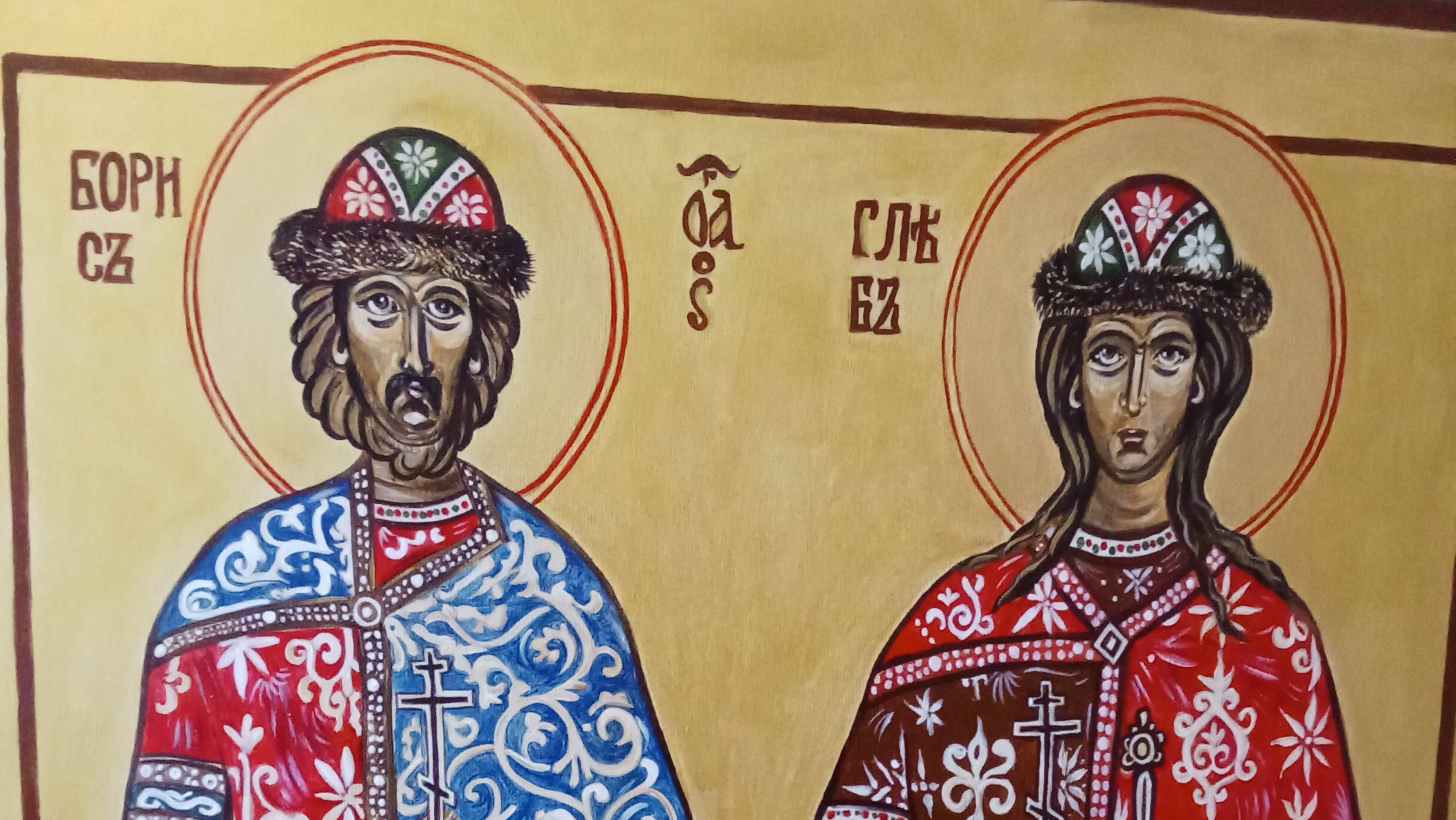 Выполнение иконы. Борис и Глеб. Большая икона. 130х87. Дерево, роспись, ручная работа. 1 этап. Икона