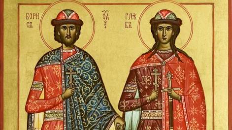 Выполнение иконы Бориса и Глеба. Большая икона 87х130. Роспись, дерево, ручная работа. Икона. Готово