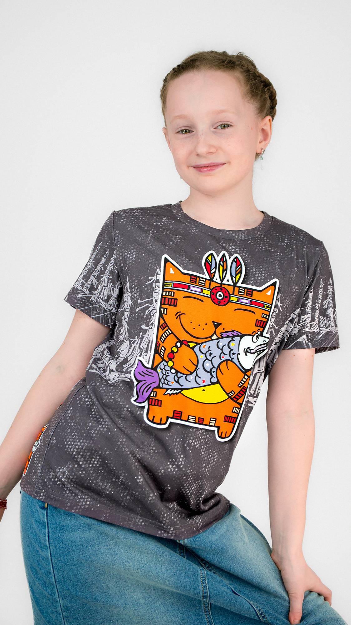 Футболка детская КОТОФЕЙ (серая)