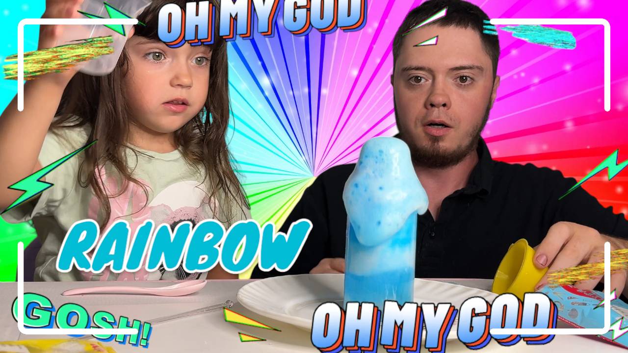 Оливия и папа делают эксперимент "радужный фонтан". Видео для детей.