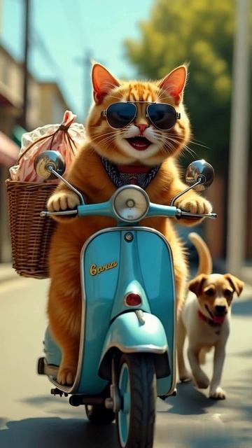 Кот-мотоциклист и его верный друг: Приключения на Vespa!