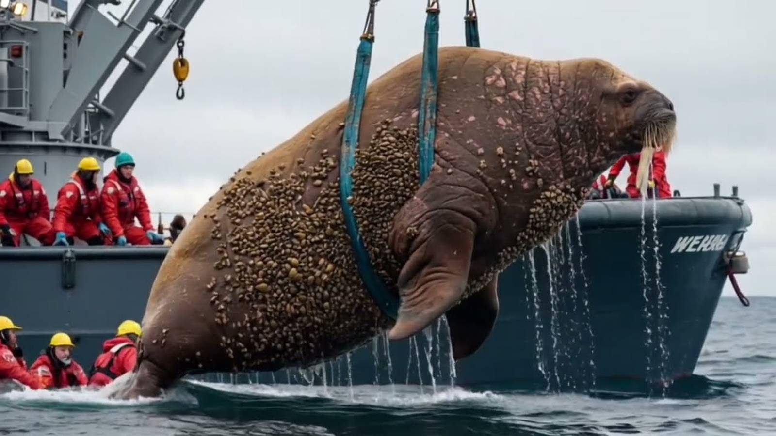 Трогательная спасательная операция по спасению выброшенного на берег моржа!