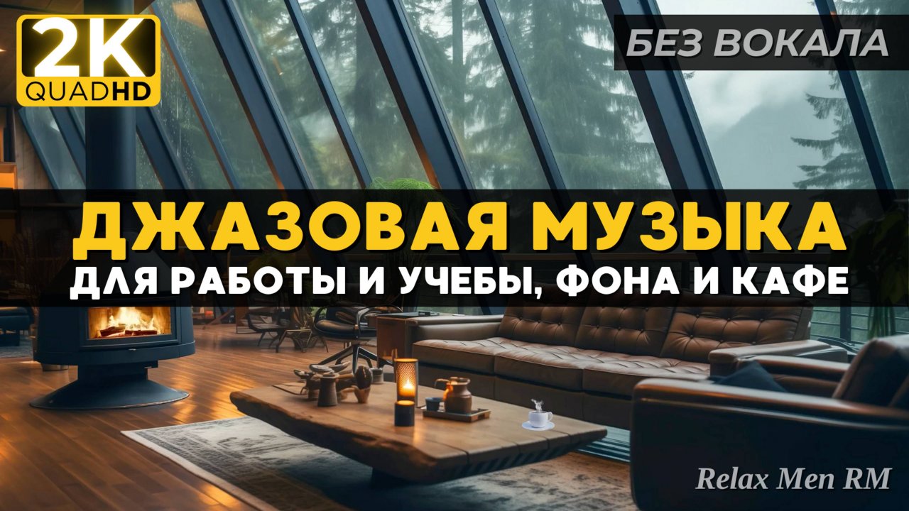 Плавный джаз музыка, звуки камина и нежный дождь в уютной лесной хижине