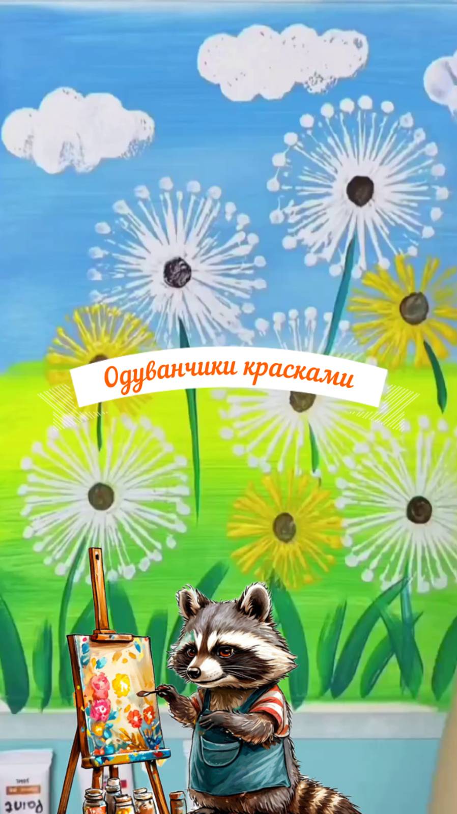 Одуванчики рисунок простой для  детей красками.