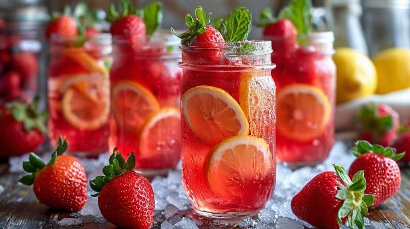 Клубничный лимонад с газировкой