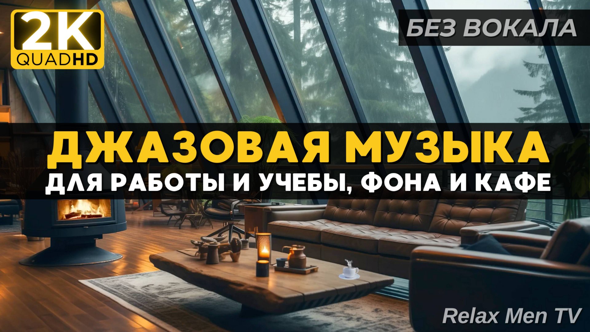 Уютное уединение в тропическом лесу с расслабляющей джазовой музыкой и потрескиванием камина