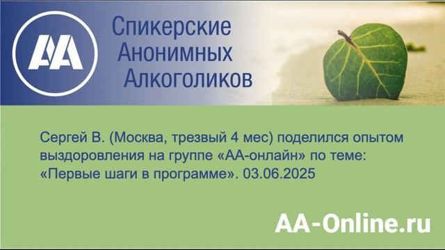Сергей В. (Москва, трезвый 4 мес) поделился опытом выздоровления по теме «Первые шаги в программе».