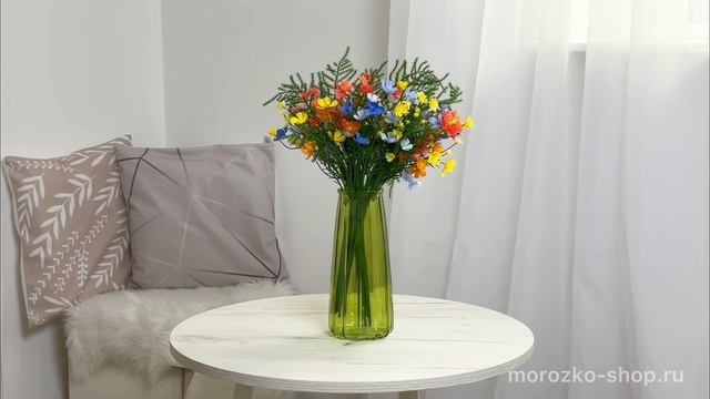 Искусственный букет ДЫХАНИЕ ЛЕТА, красные, жёлтые, голубые и белые цветы, 43 см, 5010035