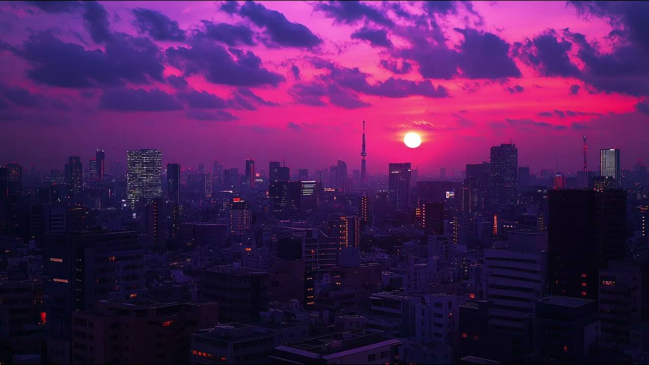 Nightfall Over Neon City - Synthwave - Copyright Free