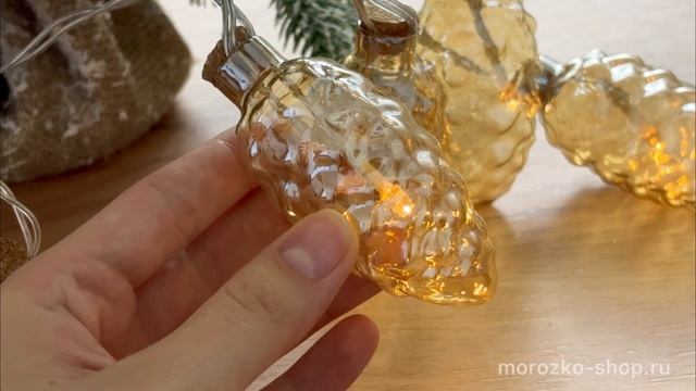 Светодиодная гирлянда ШИШКИ 'ОЛЛИЗОН', золотистые, 8 тёплых белых LED-огней, 1.75 м, 487027