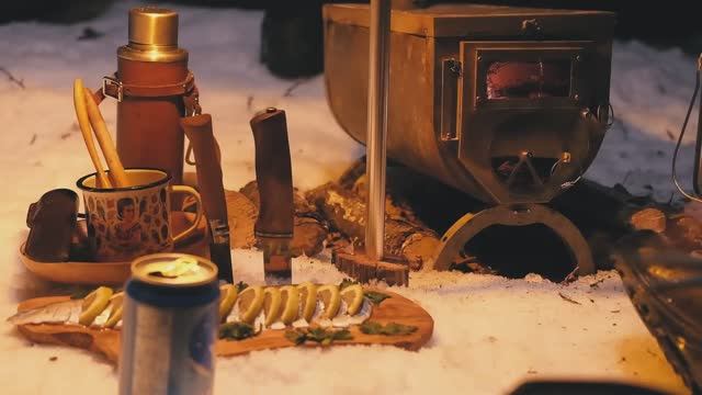 CAMP 40 зима палатка печка ASMR