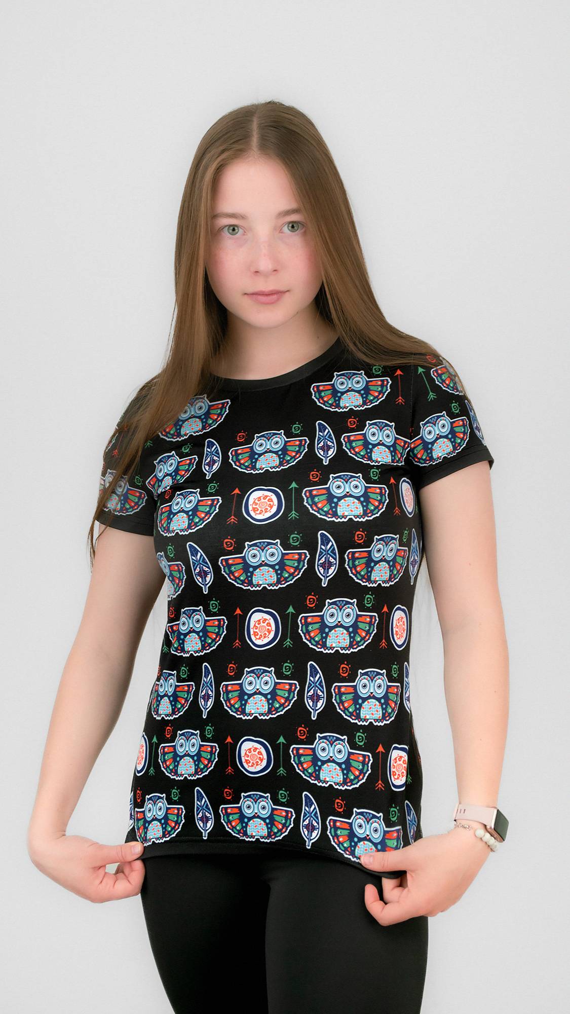 Футболка приталенная СОВА УЗОР (черная)