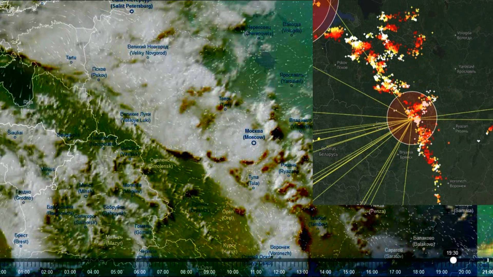 14.07.2025 Развитие грозовых облаков над ЕТР. Вид со спутника