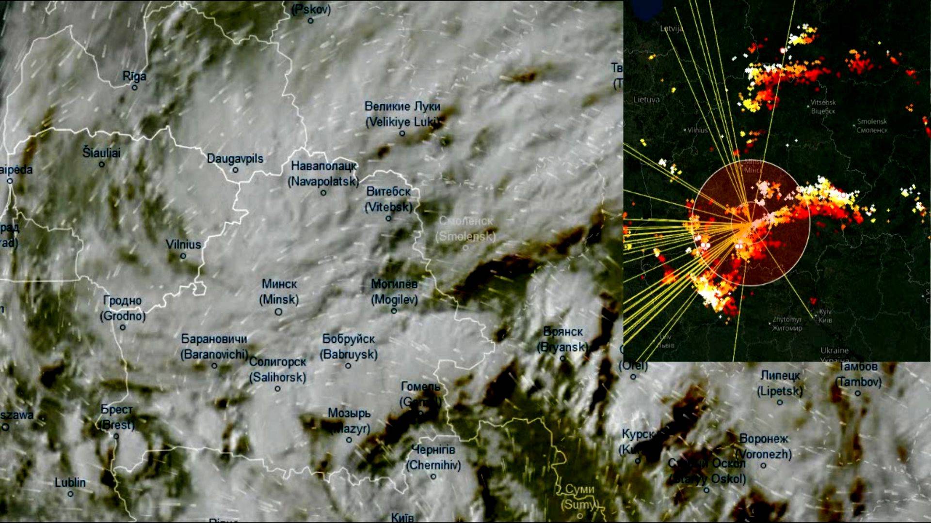 19.07.2025 Мощные грозы над Беларусью. Вид со спутника