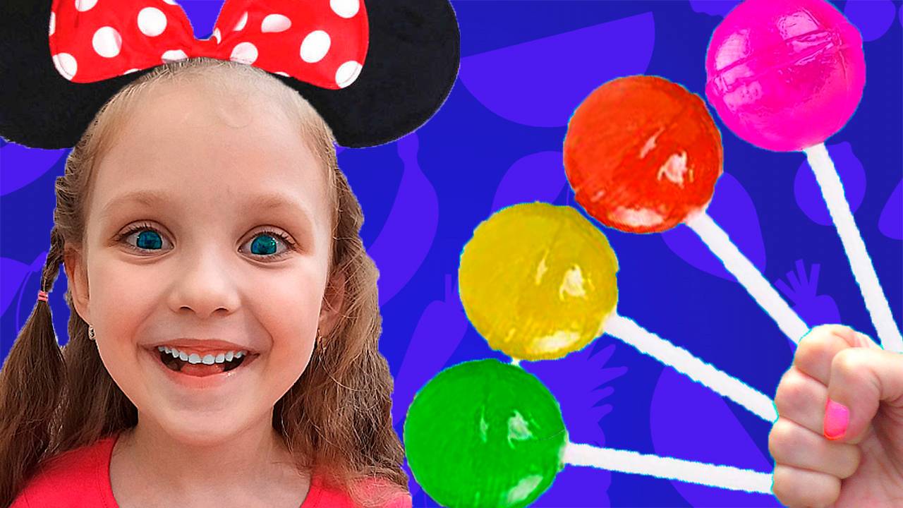 Лиза с папой и их забавная история с конфетами  / Учим цвета с леденцами  /  Видео для детей