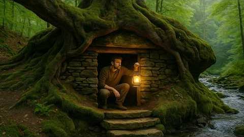 Скрытое убежище под корнями деревьев.