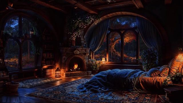 ☔️ Звуки дождя, камина и грозы помогут быстро заснуть в этой спальне замка