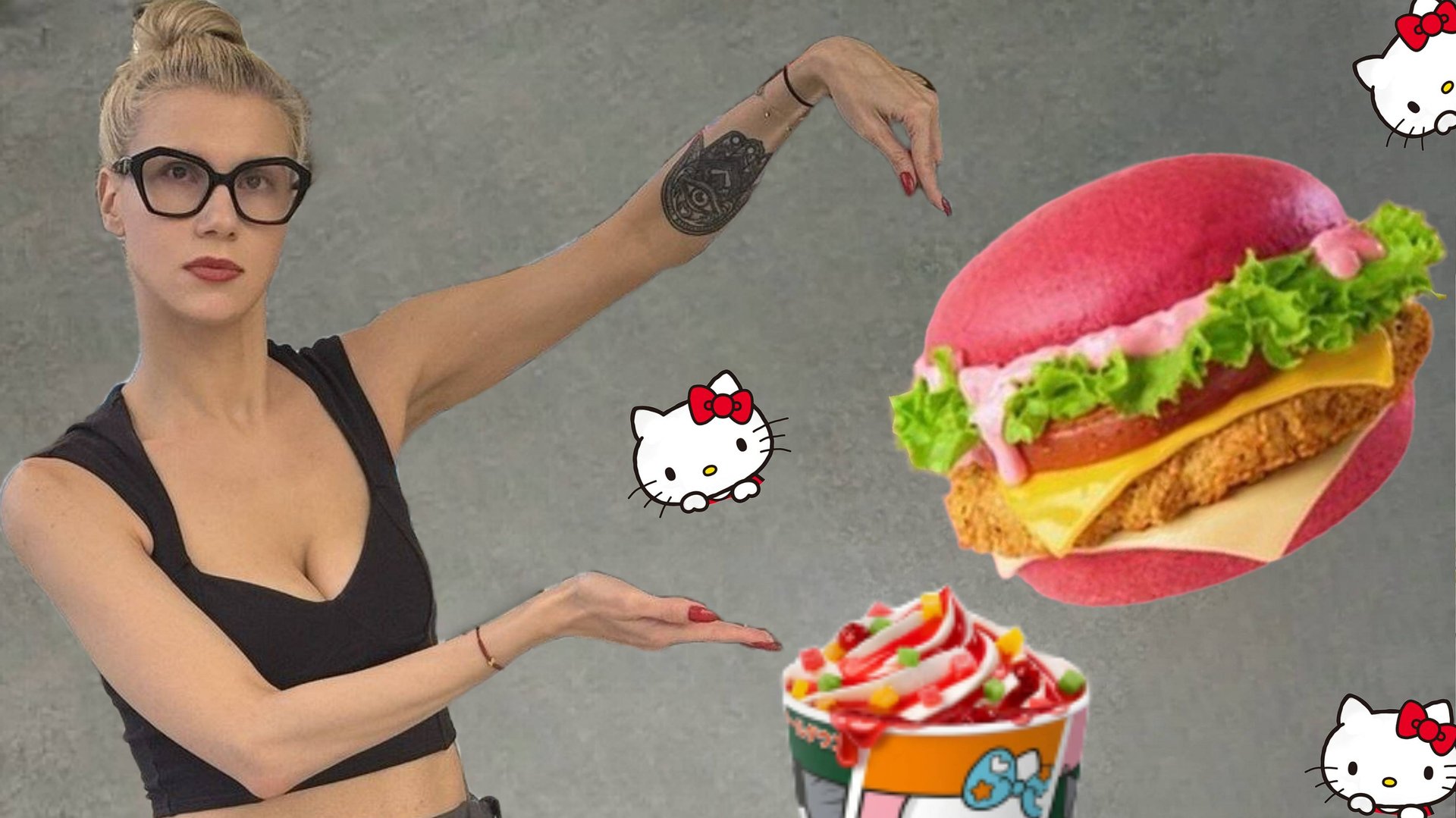 Вкусно - и точка. РОЗОВЫЙ бургер Hello Kitty. Попробуем?