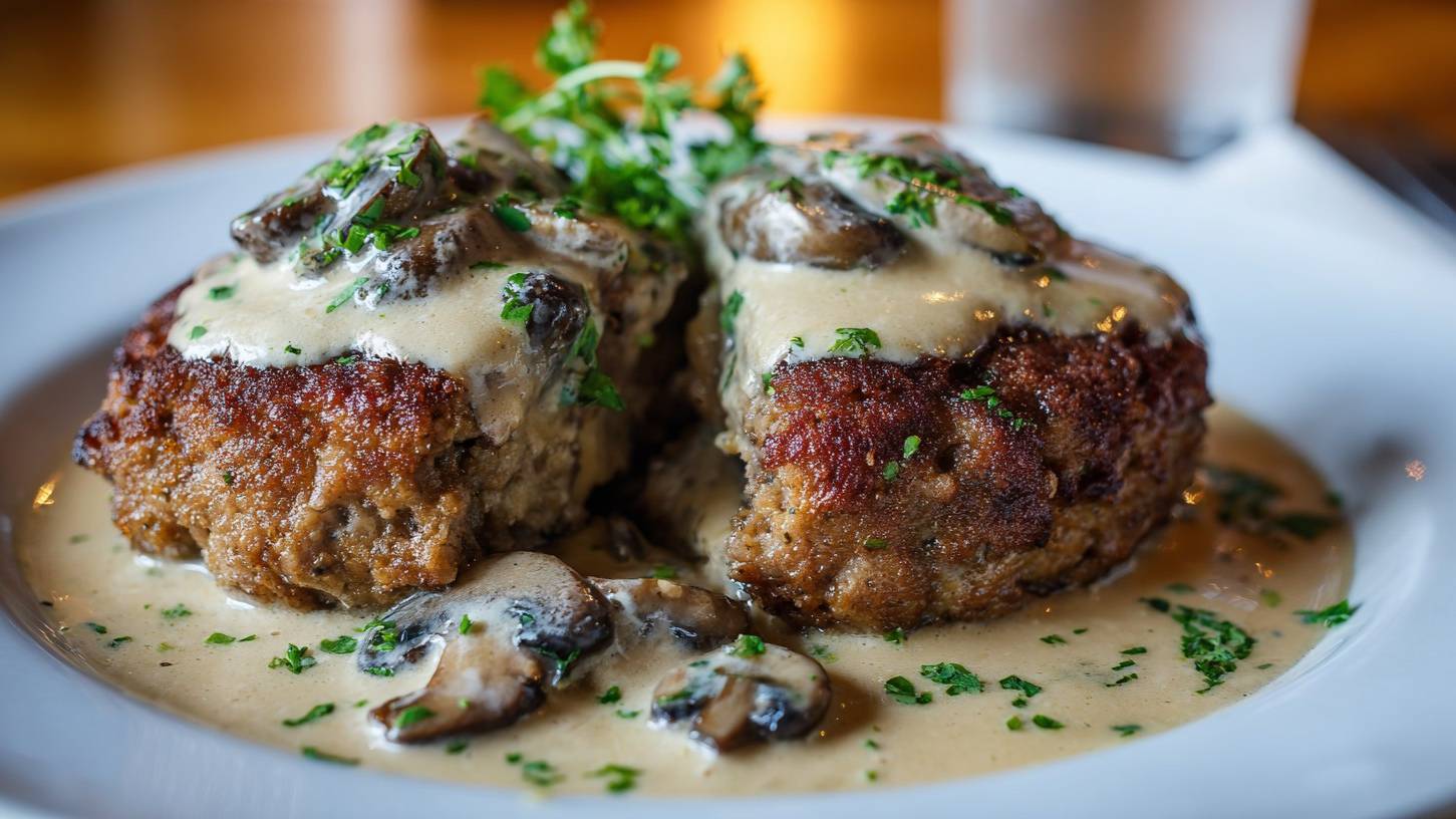 Сочные мясные котлеты в духовке с грибным соусом — ужин, от которого не оторваться! 🍄🥩