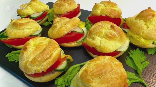 Профитроли на растительном масле с рыбной начинкой-яркая закуска!