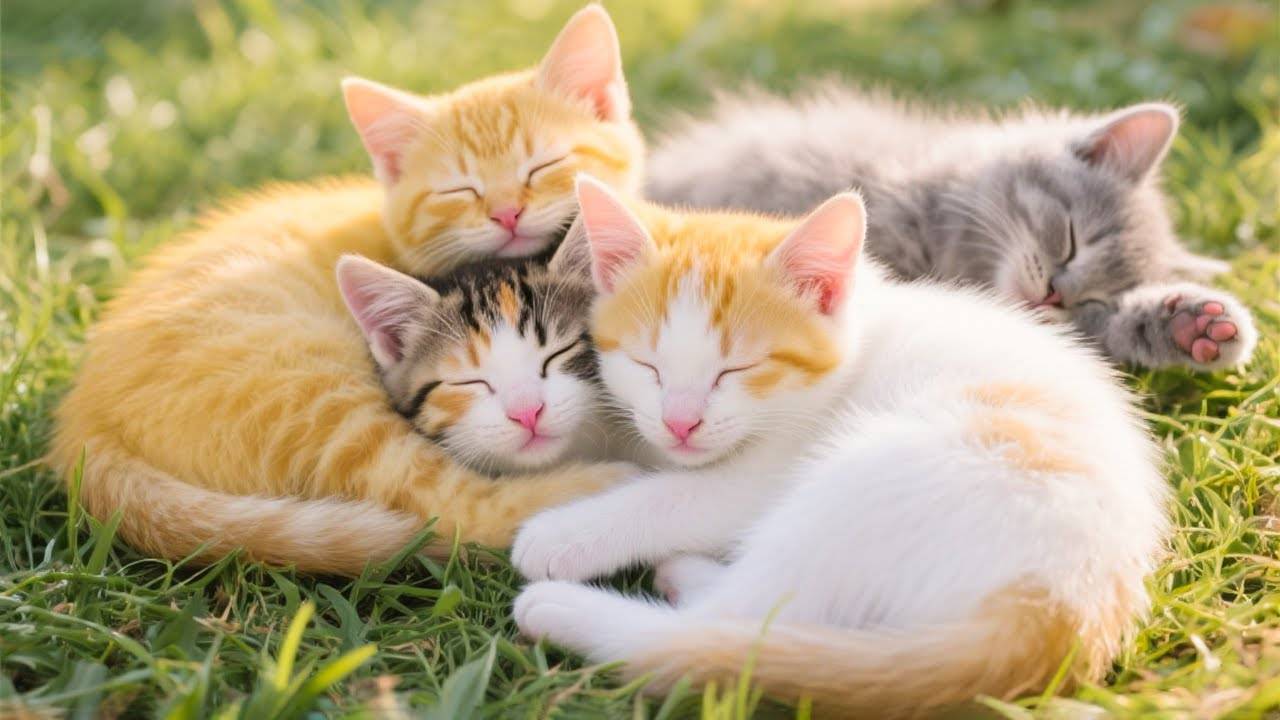 😹Милые Котятки свернулись в клубочек на солнышке🔥