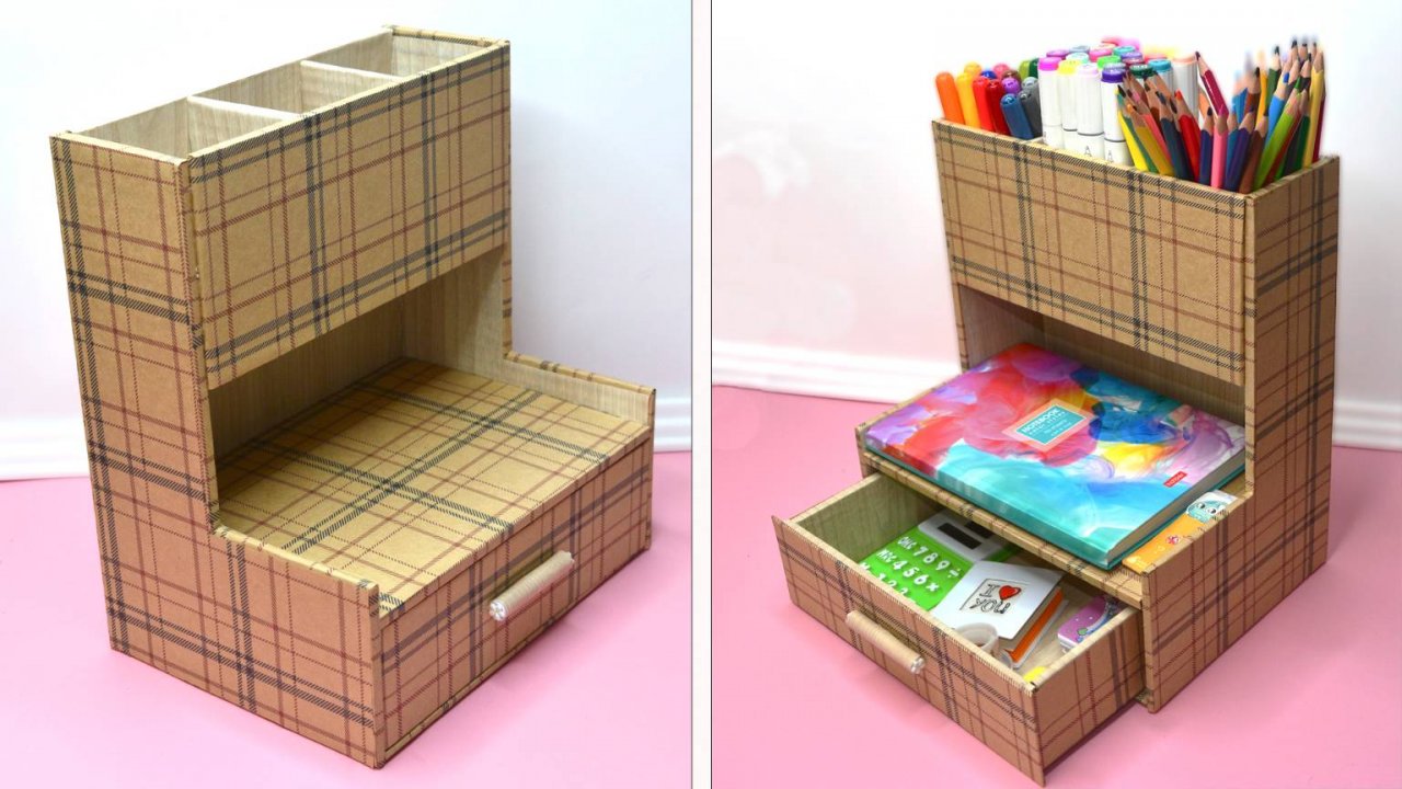 Своими руками 🙌 Как сделать настольный органайзер из картона и упаковочной бумаги