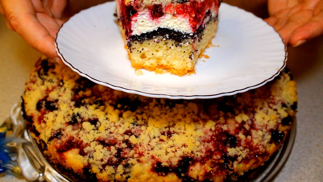 📌 Вкусный песочный пирог "Три начинки" с маком, творогом и вкусными ароматными ягодами