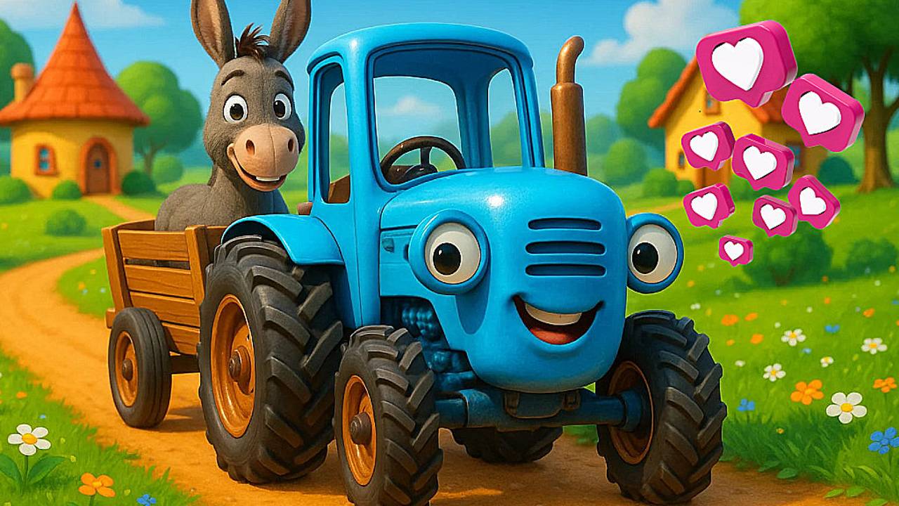 Синий трактор По полям |  Как говорят животные🐷🐶🐓, учим животных | Песенки для малышей |Мультики