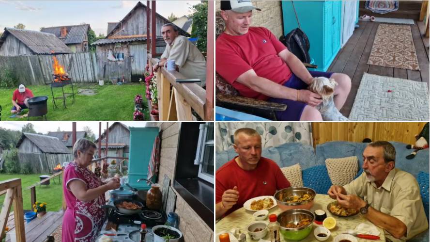 ЮРА ОТМЫВАЕТ КАЗАН, А Я ЖАРЮ КРЕВЕТКИ С ЧЕСНОКОМ.