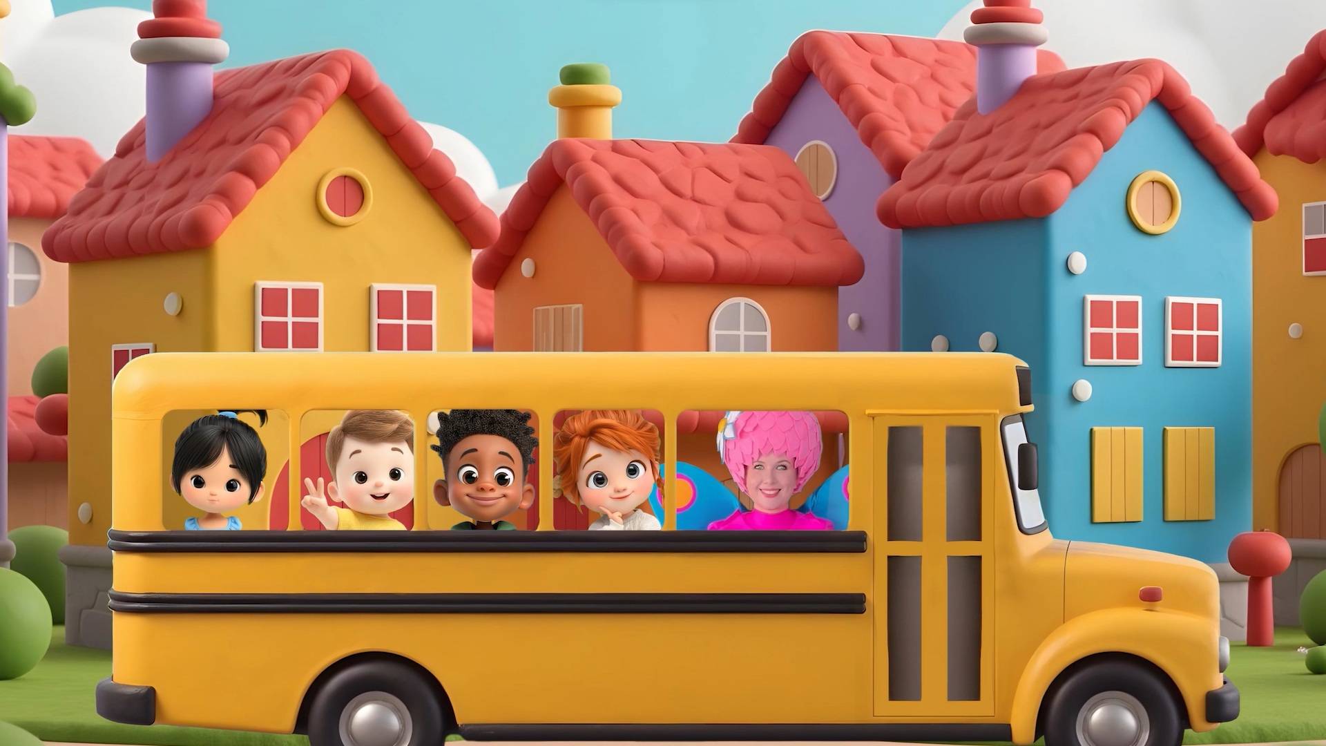 Детская песенка на английском языке Wheels on the Bus. Мультик. Обучающее видео для детей