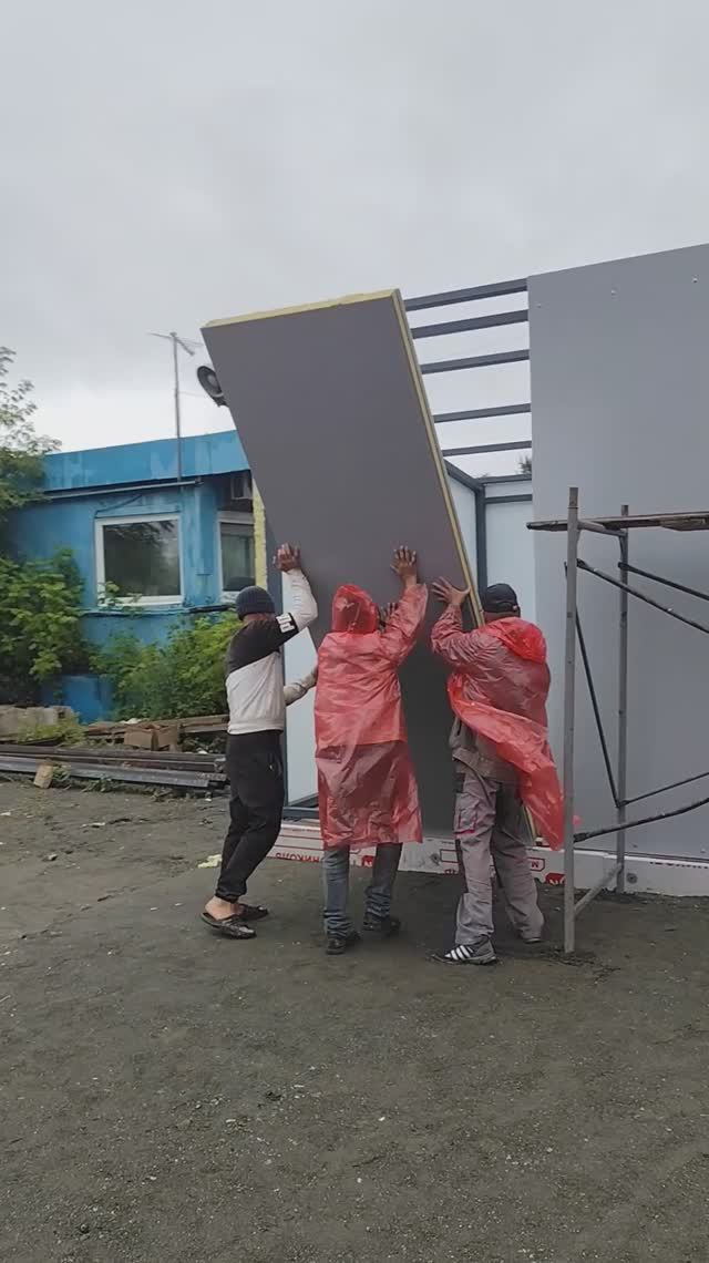 Шиномонтаж из сэндвич-панелей 12х4 и навес 12х5. Часть 14.