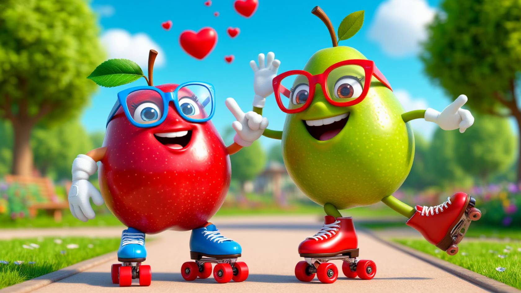 Весёлые Фрукты на роликах + Мультики и Песенки для Детей + Учим Фрукты и чем они полезны