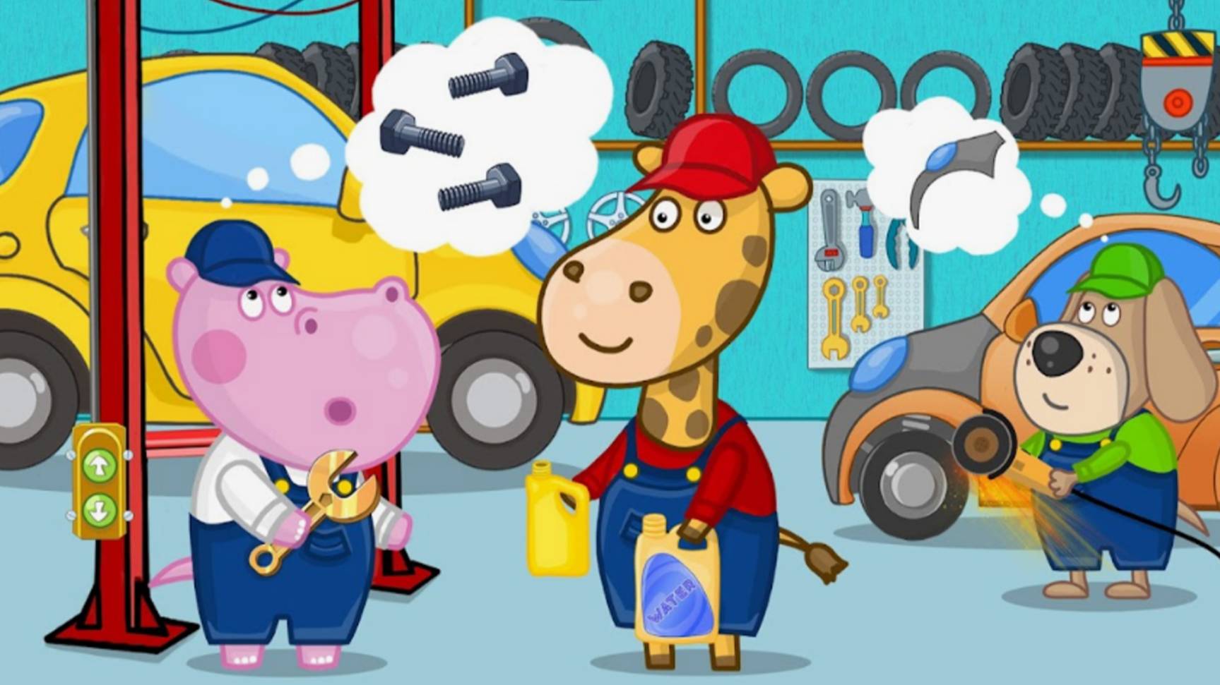 Мультик про Машинки|Автосервис с Бегемотиком Гиппо|Детская обучающая игра про автомобили