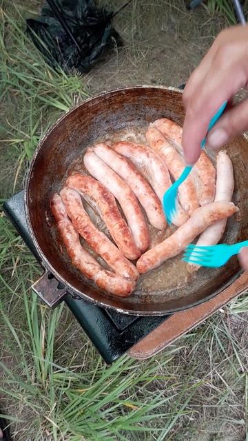Жарим колбаски на озере Белё