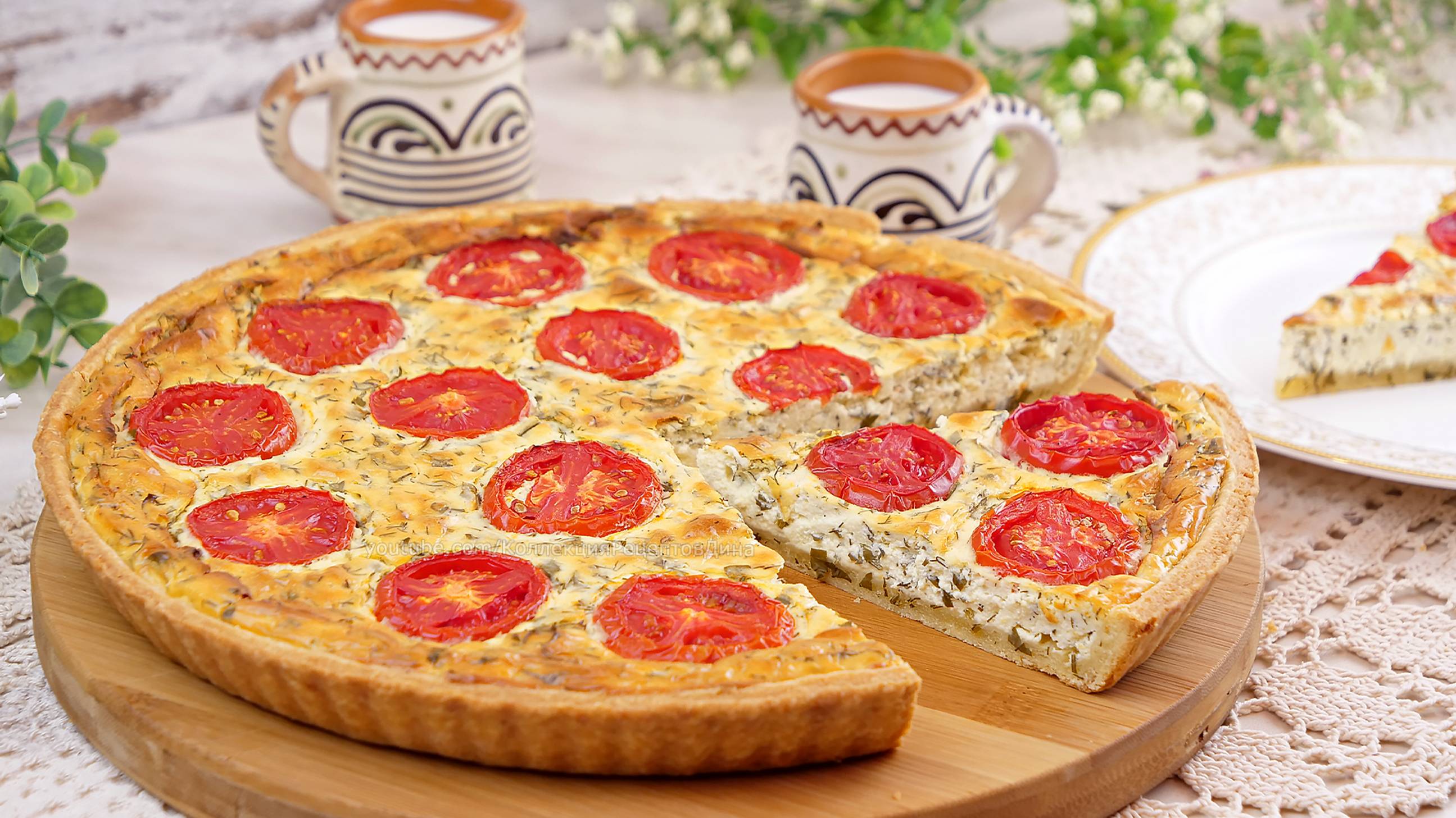 🍕Открытый пирог из песочного теста с творожным сыром и зеленью! 🧀Рецепт сырного закусочного пирога