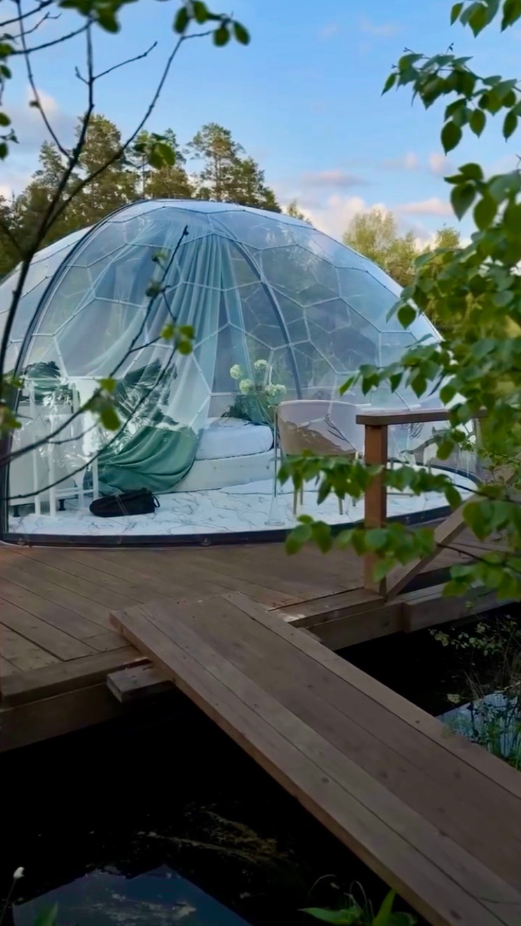 Купольная беседка D 5м из ячеек  для глэмпинга (бескаркасная)