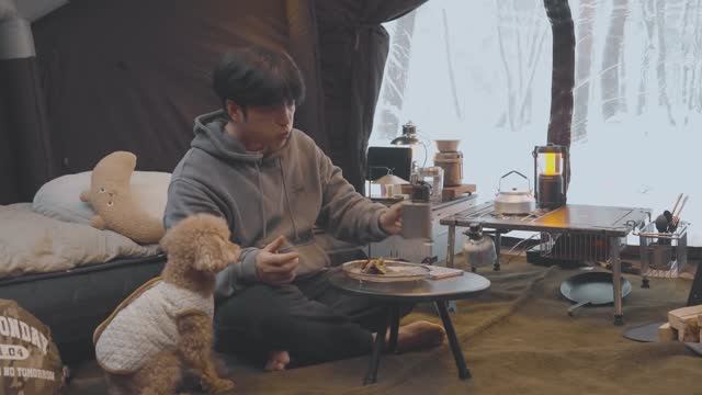 RYUCAMP .  Надувная палатка с дровяной печью . ASMR